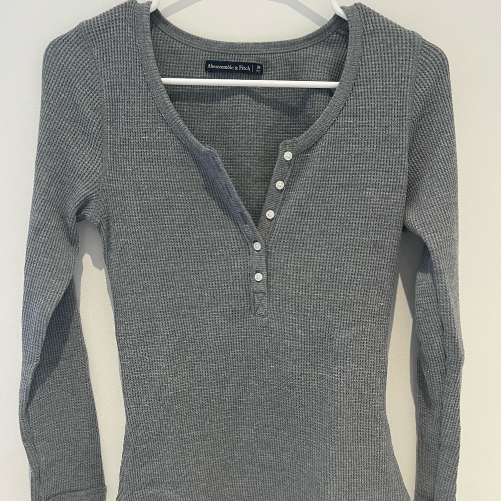 Abercrombie & Fitch Grey Waffle Knit Henley
